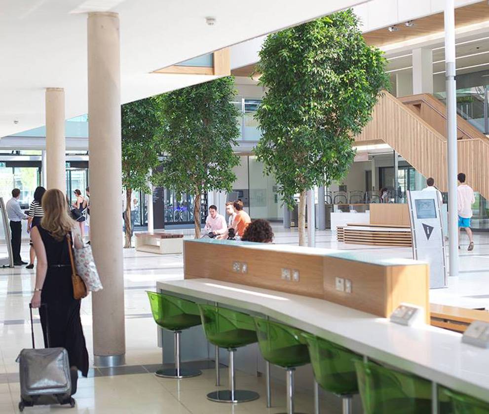 Inside the Exeter Forum, with the modern design providing a vibrant social environment.