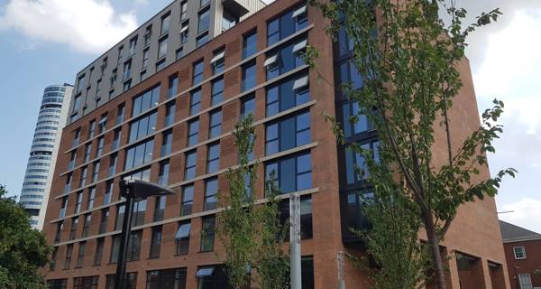 Exterior of the three 9-storey residential blocks at Mustard Wharf.