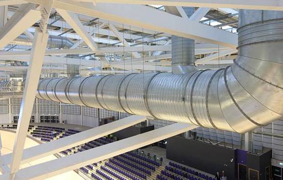 Close-up of the intricate ventilation ductwork installed at the Emirates Arena