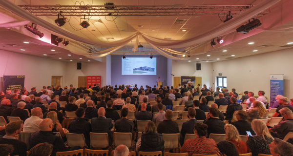 A wide shot of the supplier engagement day venue, filled with 340 local business representatives attending the Agratas facility event.