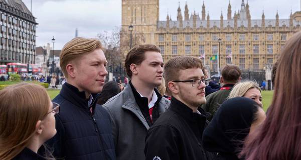 Apprentices outside palace of westminister