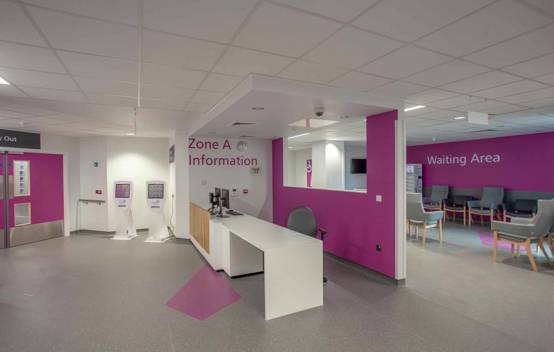 Spacious and modern waiting area at Chase Farm Hospital 