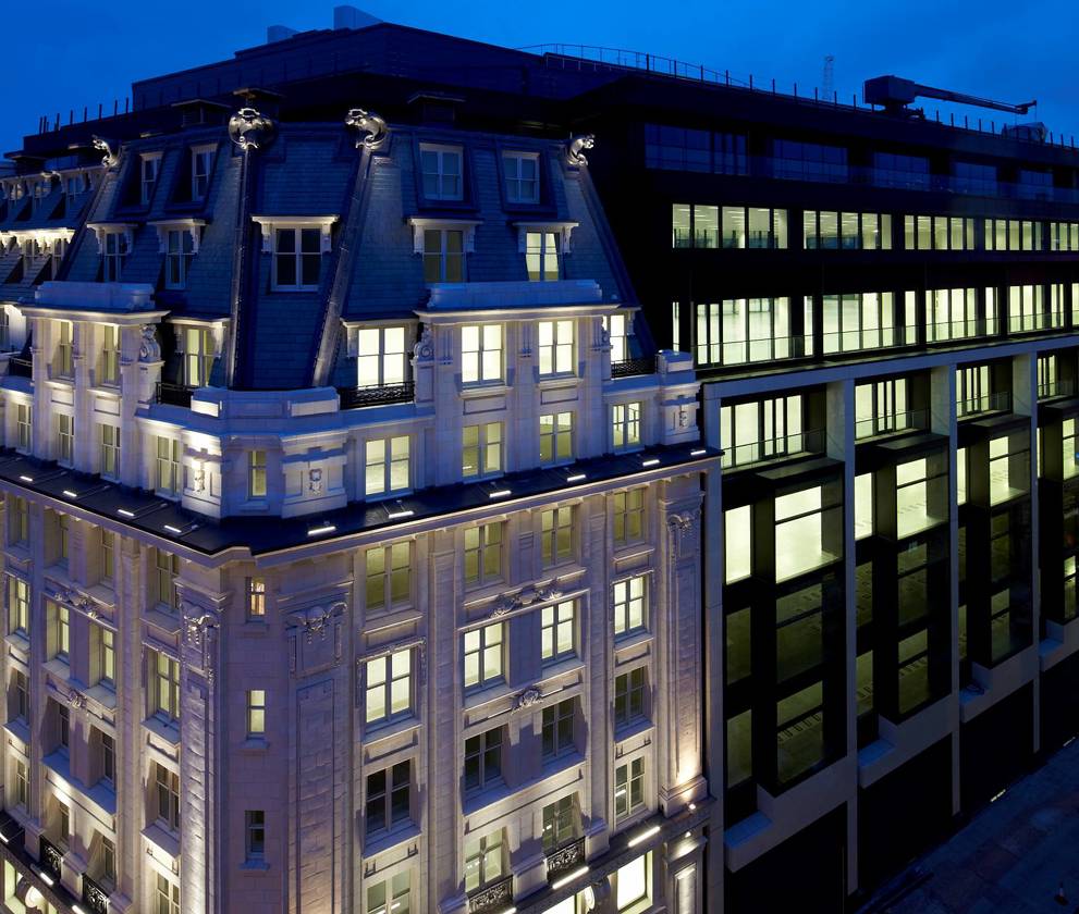 Exterior view of Quadrant 3 showing the meticulously restored facade of the former Regent Palace Hotel