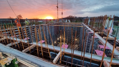 Sunrise at the top of a building site