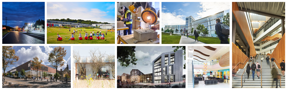 collage of projects healthcare, education, highways developments