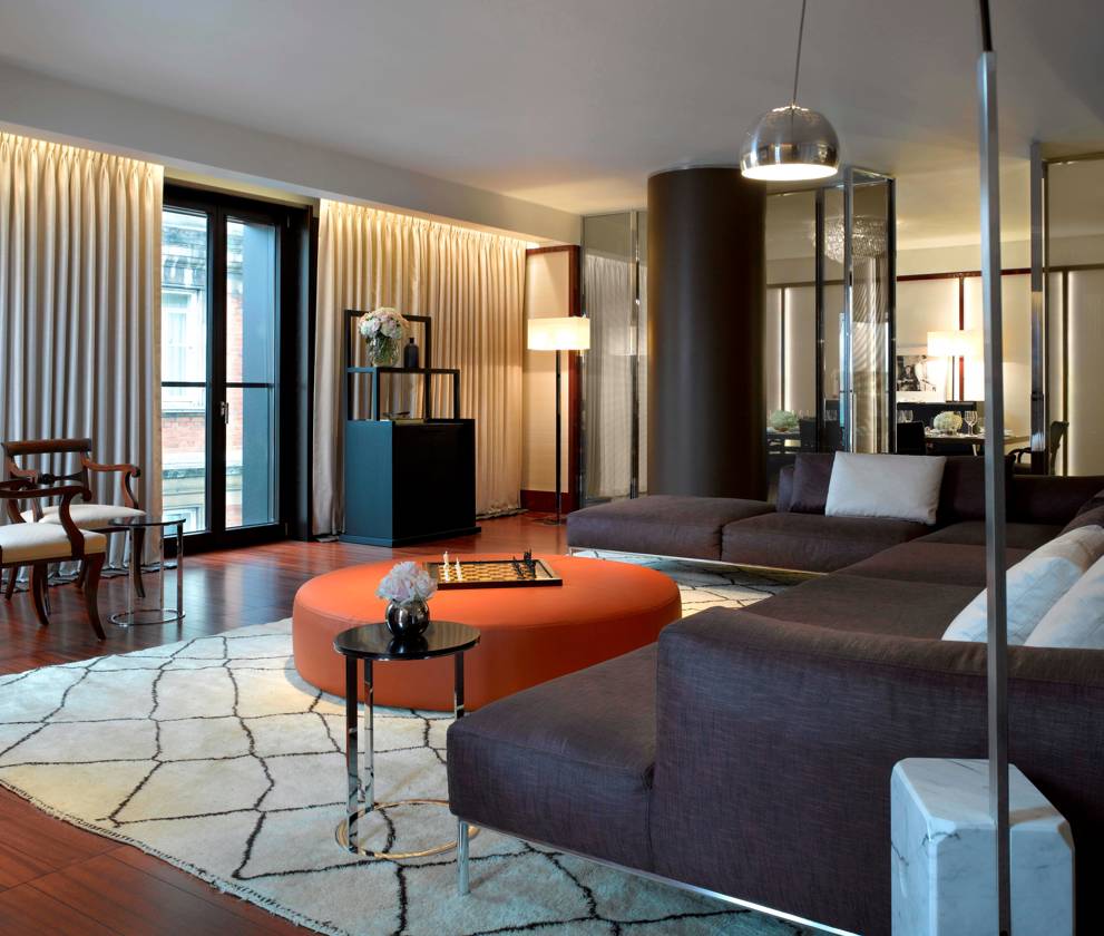 A guest room at the Bulgari Hotel with luxurious finishes