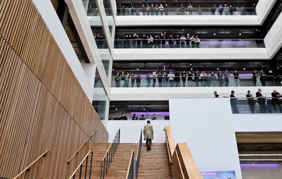 Interior of the seven-storey atrium at Riverside Campus