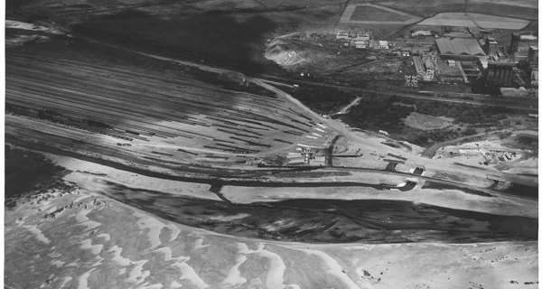 aerial image of historical steelworks construction 