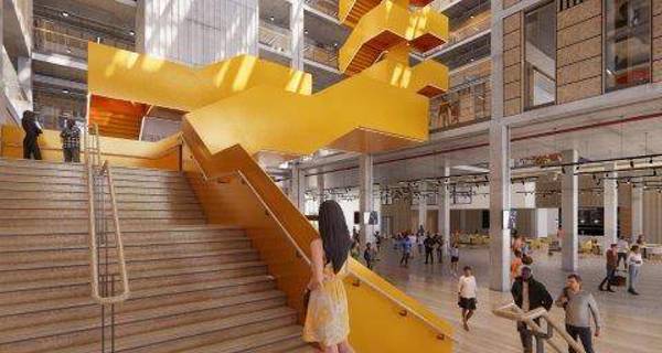 Feature staircase inside Exchange Hall. Image credit: Feilden Clegg Bradley Studios