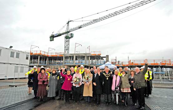 Community representatives, Stakeholders and project leaders at the topping out ceremony for Bridgwater Community Hospital