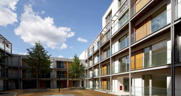 New-build apartments at Highbury Square arranged around intimate courtyards