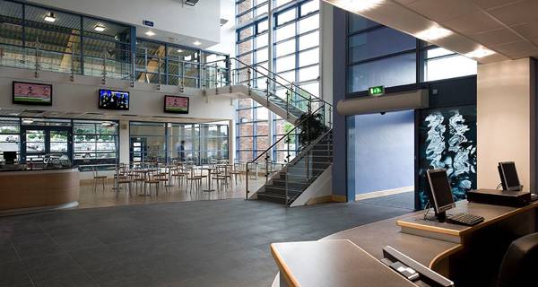 Reception area inside the Wentworth Leisure Centre with spacious design and natural light