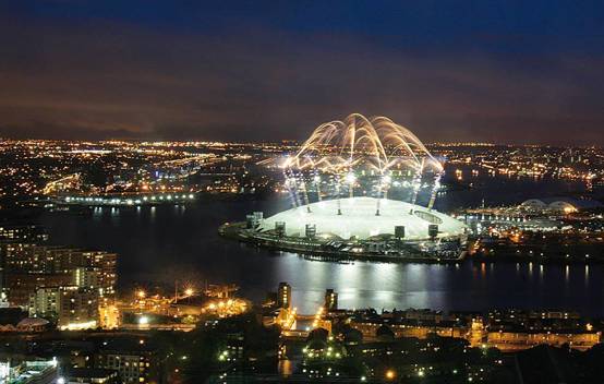 Aerial View of O2 Arena At Night