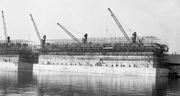 Concrete caissons at dock