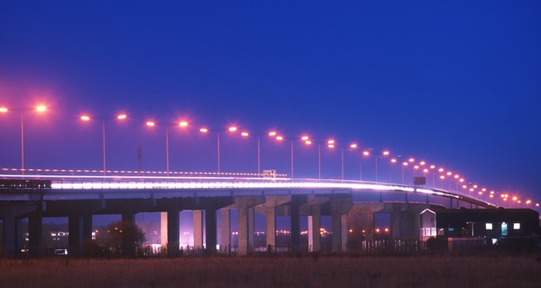 View showcasing the A19’s bridge and structural components at night