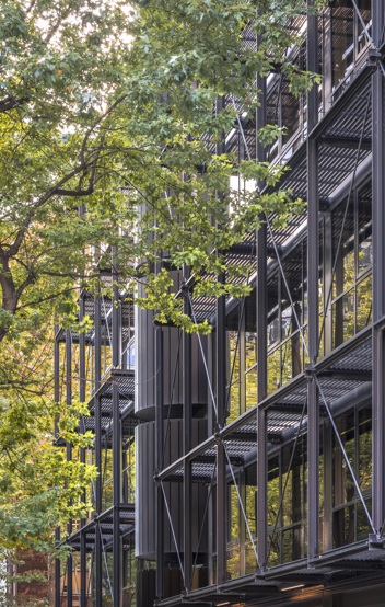 Exterior view of the refurbished 1 Finsbury Avenue, showcasing its Grade II listed façade with modern enhancements while preserving historical architectural elements.