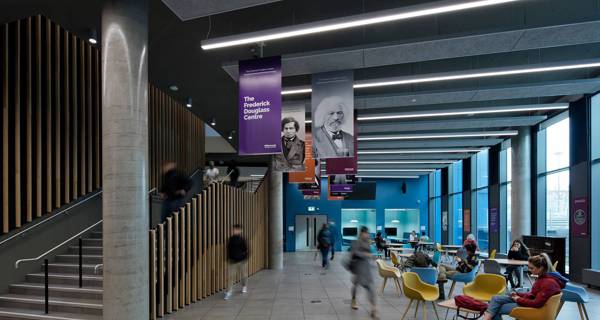 Café area and social spaces inside the Frederick Douglass Centre