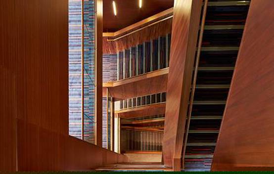 View from the top of the staircase in the Guildhall School of Music & Drama’s concert hall