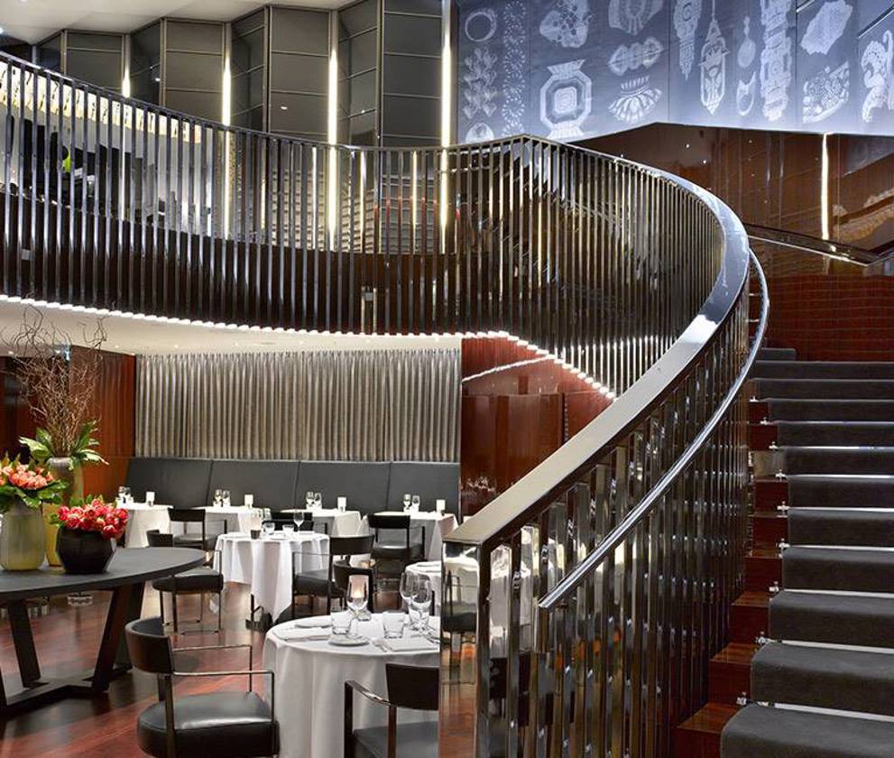 Interior view of the dining area in the Bulgari Hotel