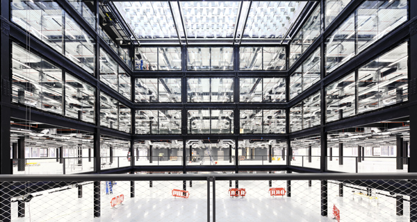 Interior view of the glazed central atrium Refurbishment at 1 Finsbury Avenue in Progress