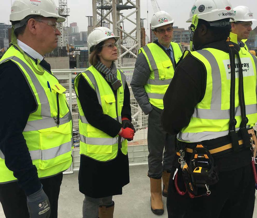 Helen Hayes MP talks to a group of apprentices.