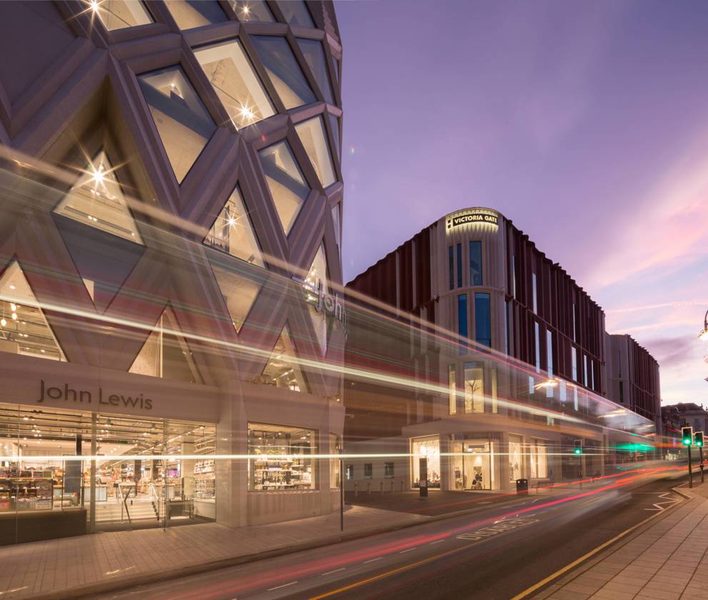 Victoria Gate Leeds street view at night 