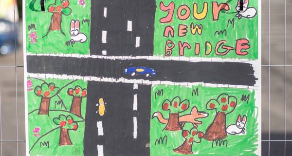 Colourful drawings of a new A533 Bridge created by children