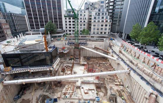 Construction team working on the four-level basement excavation at Fen Court