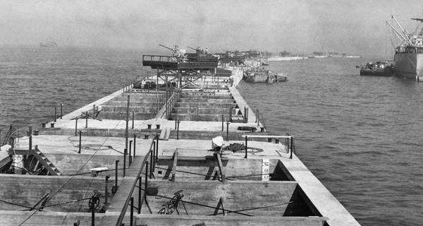 Aerial Image of Mulberry Harbour Supporting Allied Forces