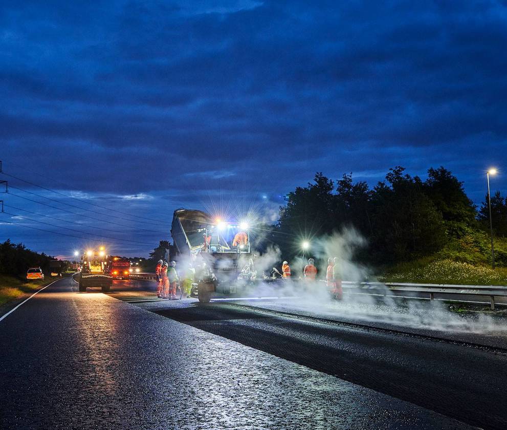 civil engineers working on the A19 at night