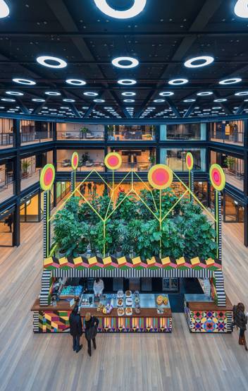 Interior view of the central atrium at 1 Finsbury Avenue